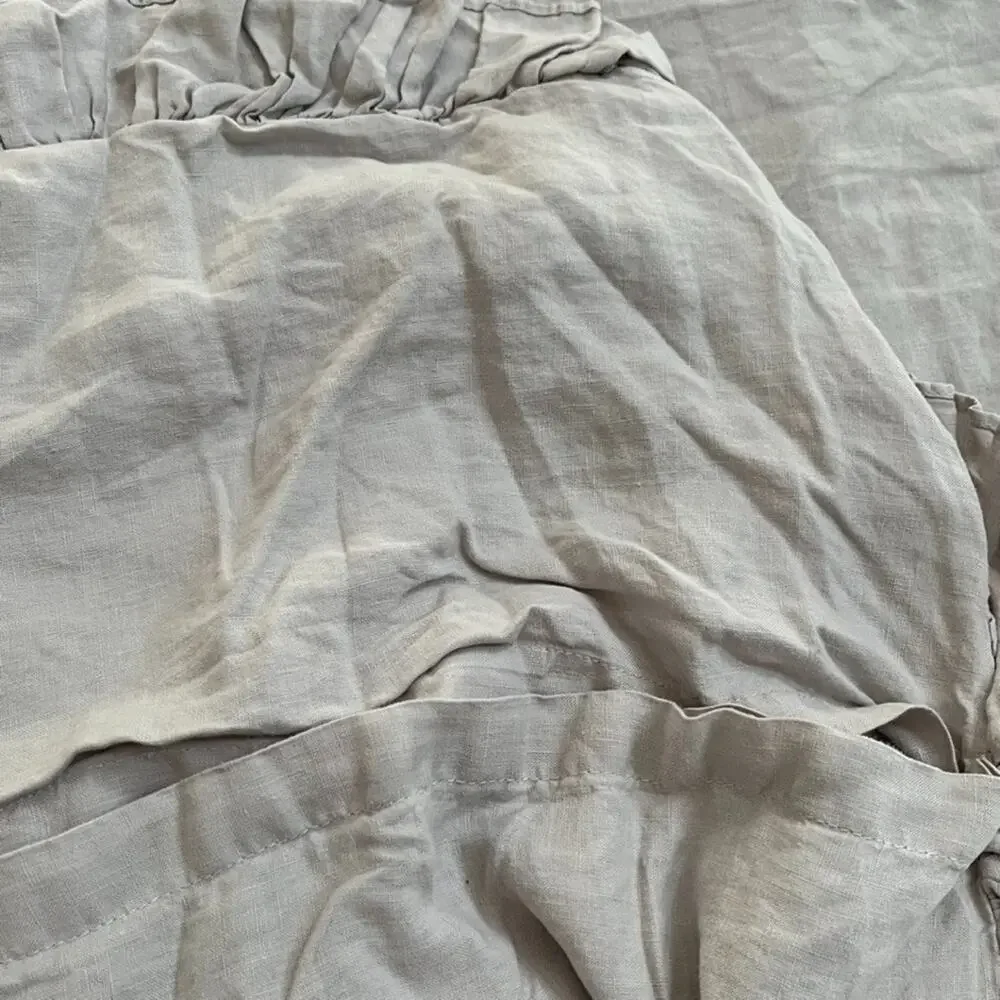 Simple Opulence 100% Linen Duvet Cover Queen Taupe Ruffled Edge Button Close